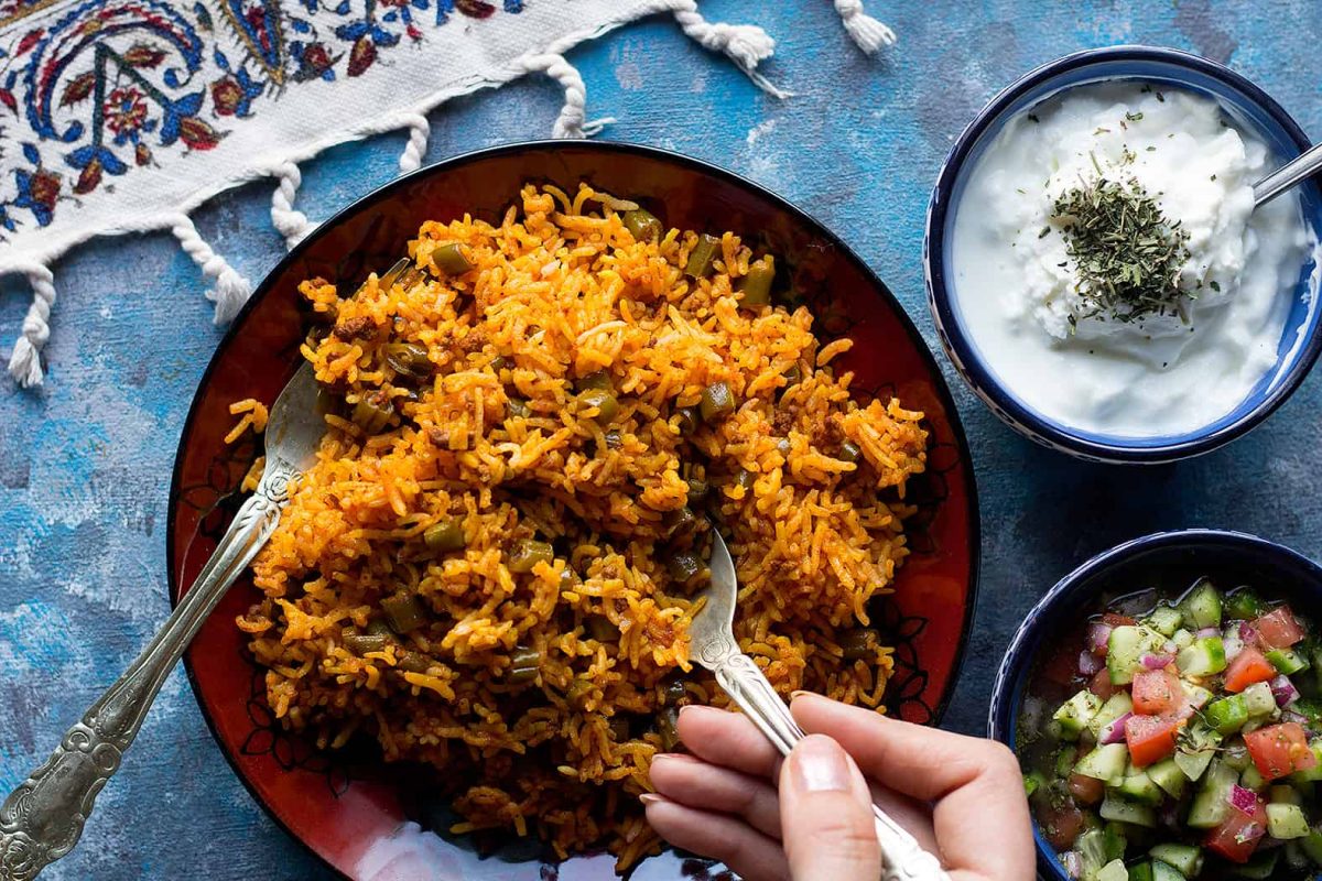 Lubia Polo aka Spiced Green Bean in Tomato Rice